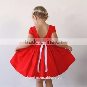 Girls Xmas Red Dress 100% Cotton Short Sleeve Twril Party Dress For Christmas thumbnail-2