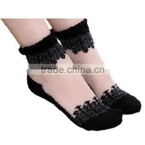 Hot Sales Colorful Ultrathin Transparent Beautiful Crystal Lace Elastic Short Women Socks Calcetines Pink Sock for Womens Meias thumbnail-1