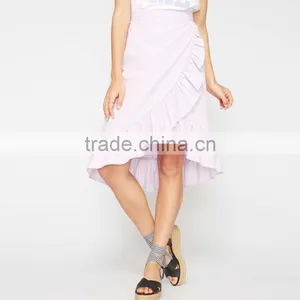 Falbala Hem Midi Wrap Skirt for Girls Hot Summer Ladies Poplin Fashion Skirts thumbnail-2