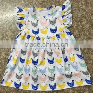 2017 Fall Pari Dress for Baby Girl Picture Knitted Chicken Pattern Flutter Sleeve Dress Rotating Kids Clothes Rack thumbnail-1