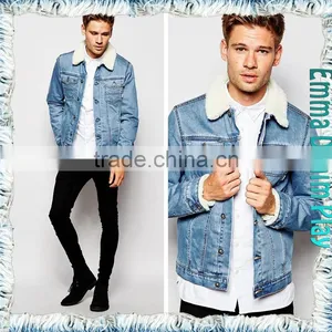 2015 New Style Winter Men's Light Blue Denim Fleece Jackets Coat thumbnail-4