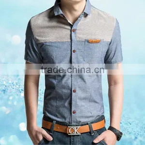 2016 New Arrival 2 Buttons Button-Down Slim Man Shirt Popeline Stretch Plain Yellow Contrast With Palid thumbnail-1