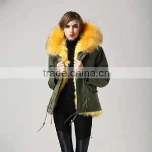 Yellow Fox Fur Wears Parka,Thickness Mini Winter Girls Fox Lined Parka thumbnail-1