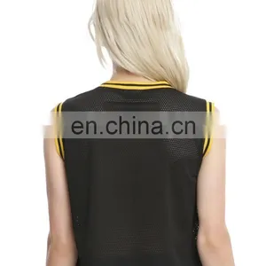 Healy 2017 Fashion Lady Clothing Lastest Summer Short Embroidery Logo Black Breathable Mesh Gym Crop Top thumbnail-3