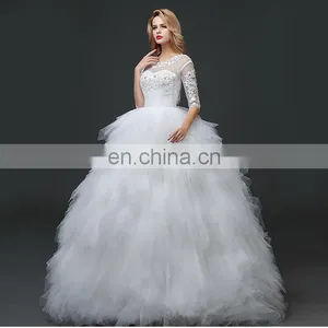 HS1619 2017 Luxury Applique Princess Bridal Gown Corset Organza Cathedral Church Ball Gown Wedding Dresses Cheap thumbnail-3