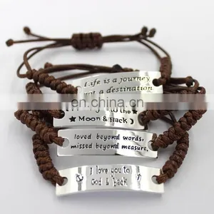High Quality Stainless Steel Jewelry Fashion Bracelet Customerized Engrave Messages Leather Bracelet thumbnail-2
