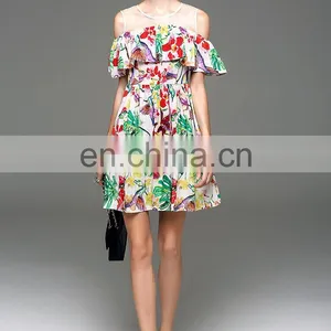 Ladies Cold Shoulder Cute Dress Casual Dress With Frill High Quality Dress thumbnail-3