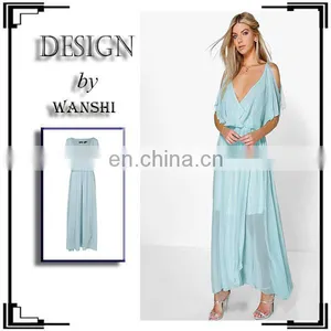 2016 Elegant Women Clothing V-neck Chiffon Double Layer Wrap Maxi Dress thumbnail-2