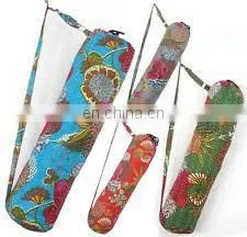 New Kantha Quilt Yoga Mat Bags Wholesale Lot With Zipper India Indian Handmade Designer Fruit Print With Kantha Yellow Yoga Bag thumbnail-1