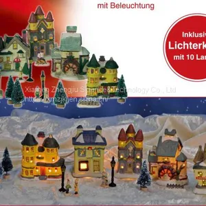 Snow Village With Lighting -17pcs Play Snowman Polyresin Christmas House Decoration thumbnail-1