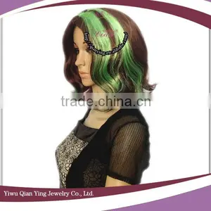 Green and Short Brown Curly Halloween Bob Wigs thumbnail-3