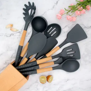 Home and Kitchen Gadgets Kitchen Utensils KITCHEN UTENSILS 9PCS SILICONE UTENSIL SETS WITH WOODEN HOLDER thumbnail-2