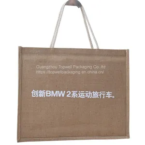 Wholesale Plain Hessian Shopper Bag Custom Printed Large Natural Eco Friendly Burlap Jute Shopping Tote Beach Bag With Logos thumbnail-2