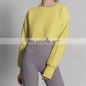 1 Pcs Custom Logo Gymwear Crop Top Workout Sports Running Woman Long Sleeve Fitness Sweatshirts Top Fleece Crop Sweatshirt thumbnail-4