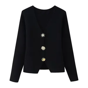2025 New Fashionable Elegant Women's Clothing Wholesale Metal Buckle Decor V-Neck Sweater Coat ... thumbnail-4