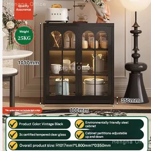 Vintage Black Steel Sideboard With Arched Fluted Glass | Powder Coating & Cold Rolled Steel Storage Cabinet | for Australia Market thumbnail-3