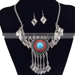 Fashion Jewelry Vintage Look National Style Turquoise Jewelry Set Long Chain Necklace Set thumbnail-4