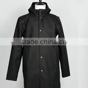 Waterproof PU Men Fashion Plastic Hooded Rain Jacket thumbnail-1