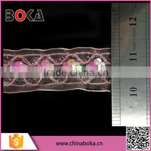 Hot Sale High Quality Cheap Pink Lace Trim With Sequins thumbnail-2