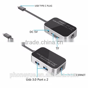 Usb Type c Adapter to 2 Port USB 3.0 Hub & Ethernet Port & TF SD Card Slot thumbnail-2