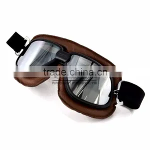 BJ-GT-009 Soft Padded Silver Lens Leather Goggles Motorcycle thumbnail-3
