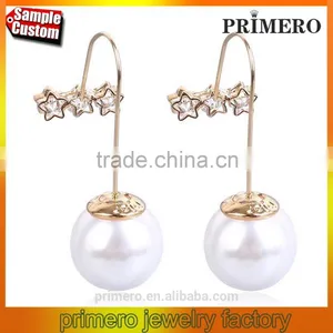 New Pentagram Temperament Hook Natural Pearl Zircon Stud Earrings thumbnail-1