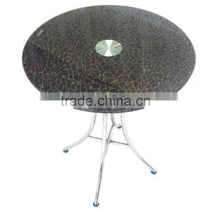 Round Glass Top Iron Frame Coffee Table Living Room Furniture thumbnail-3