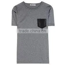 Grey Color T-Shirt With Left Leather Pocket thumbnail-1