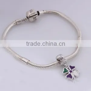 925 Sterling Silver Four Leaf Clover Enamel European Charm Beads thumbnail-2
