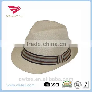 Classic Design High Quality Promotional Desinger Striped Band Straw Trilby Hat thumbnail-1
