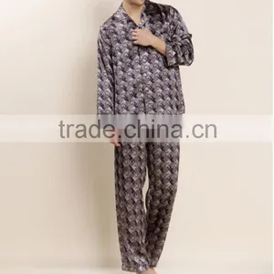 100% Silk Simple Print Pattern Men Silk Night Gown thumbnail-3