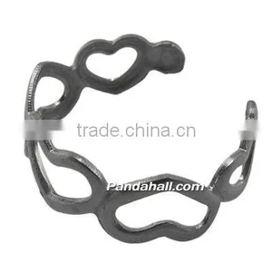 Brass Ring Settings, Black, Heart Band Ring, 17mm Inner Diameter(KK-1477-B) thumbnail-1