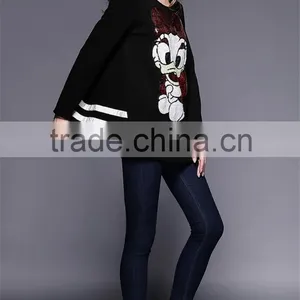 2016 Spring New Latest Fashion Design Plus Size Loose Style Long Sleeve Black Women Long Tops thumbnail-4
