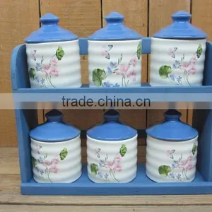 New Ceramic Food Storage Canisters Swt With Wood Stand thumbnail-1