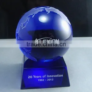 High Quality Blue Crystal Globe Paperweight With Base OSM027 thumbnail-1