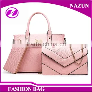 China Wholesale Fashion 3 in 1 Hand Bag Purses Snake Skin Leather Set Handbags for Lady thumbnail-1