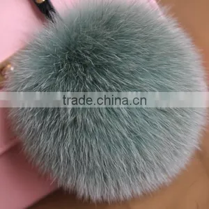 2016/2017 Fluffy 13cm Colorful Fox Fur Pom Poms for Beanie Hats/with Keychain thumbnail-3