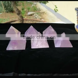 Natural Rock Pink Quartz Cut Crystal Pyramid thumbnail-1