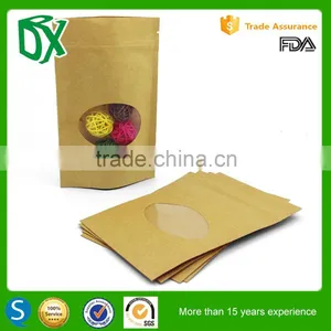 2016 HOT SELL Food Grade Customized Brown Kraft Food Packaging Paper Stand up Pouch Bags With Window and Zipper thumbnail-2