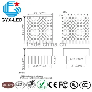 Black Face White Lens Green Emitting Color 2.5 mm Pitch 8*8 Dots 20*20 mm LED Dot Matrix Display thumbnail-2