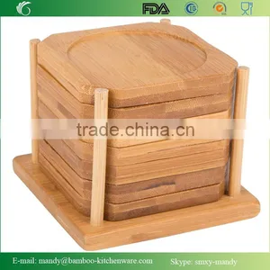 Natural Bamboo Coasters Set of 7 in Holder, Tableware Mats, Bamboo Cup Mats thumbnail-1