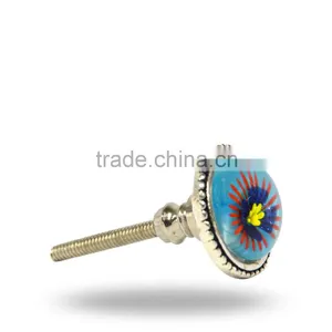 Round Metal Blue Glass With Yellow FLower thumbnail-2