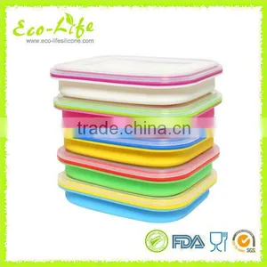 100% Silicone Color Frame Collapsible Lunch Box 600ML, Folding Food Fruit Container For Microwave Oven thumbnail-6