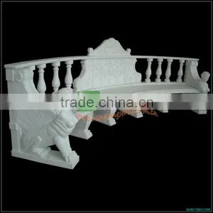 Curved White Marble Garden Bench With Small Columns Back thumbnail-1