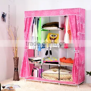 Yellow Cute Portable Wardrobe Clothes Rack Shelves Closet Storage Organizer thumbnail-5