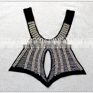 New Fashion Rhinestone Beaded Felt Fabric Collar, Chunky Bead Necklace for Garment thumbnail-5