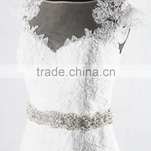 RSW928 Cap Sleeves Illusion Neckline See Through Back Lace Wedding Dresses Mermaid With Detachable Train thumbnail-5