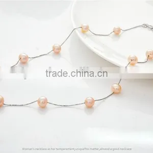 6-7 mm Pink Freshwater Pearl Necklace and Bracelet Sets thumbnail-2