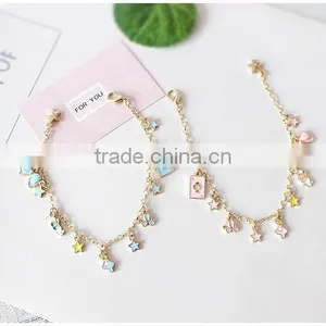 Enamel Star Bowknot Rabbit Pumpkin Carriage the Playing Cards Charms Bracelet Gold Chain Bracelet With Assorted Charms thumbnail-2