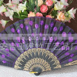 Plastic Lace Hand Fan With Embroidery Peacock Design thumbnail-4